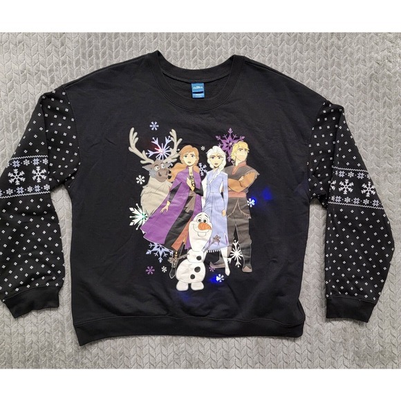 Disney Frozen 2 Sweatshirt Black Light Up Elsa Anna Olaf Kristoff Sven Sz 3XL - Picture 1 of 8